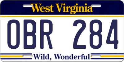 WV license plate OBR284
