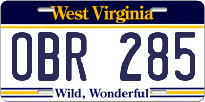 WV license plate OBR285