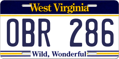 WV license plate OBR286