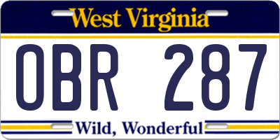 WV license plate OBR287