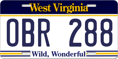 WV license plate OBR288