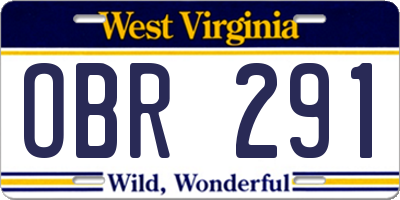 WV license plate OBR291