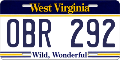 WV license plate OBR292