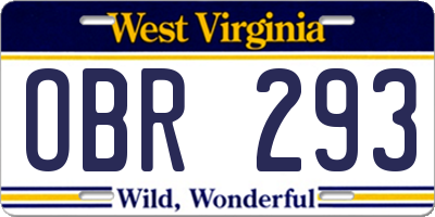 WV license plate OBR293