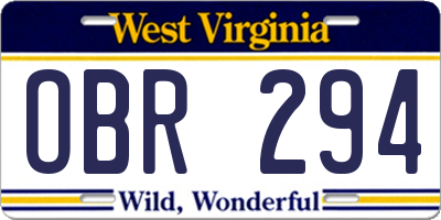 WV license plate OBR294