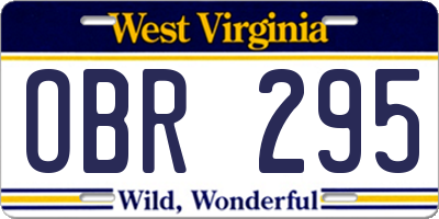 WV license plate OBR295
