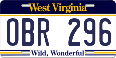 WV license plate OBR296