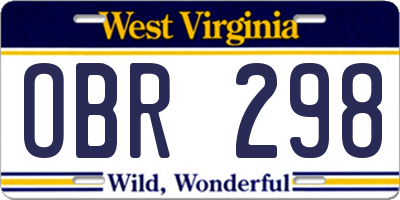 WV license plate OBR298
