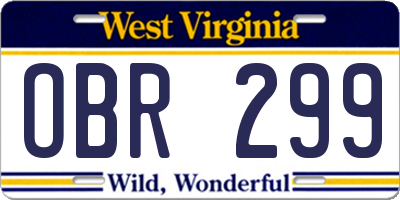 WV license plate OBR299