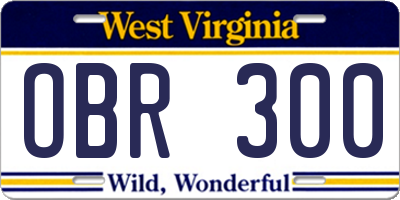 WV license plate OBR300
