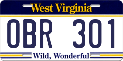 WV license plate OBR301