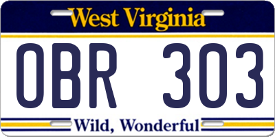 WV license plate OBR303