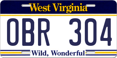 WV license plate OBR304