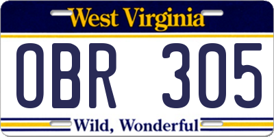 WV license plate OBR305