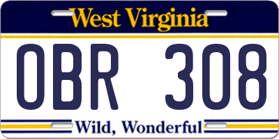 WV license plate OBR308