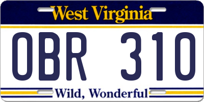 WV license plate OBR310