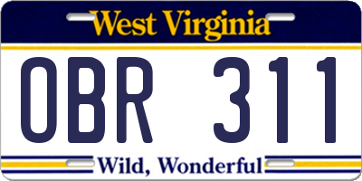 WV license plate OBR311