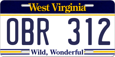 WV license plate OBR312