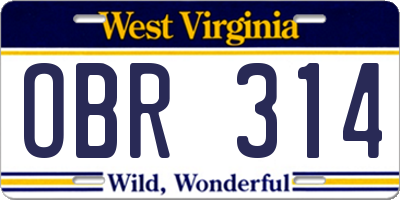 WV license plate OBR314