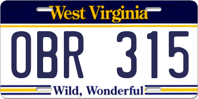 WV license plate OBR315