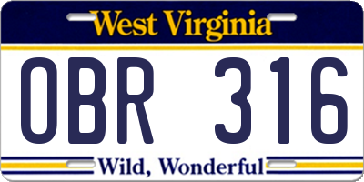 WV license plate OBR316