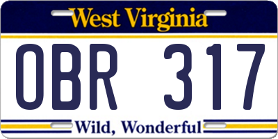 WV license plate OBR317