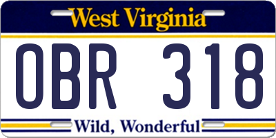 WV license plate OBR318
