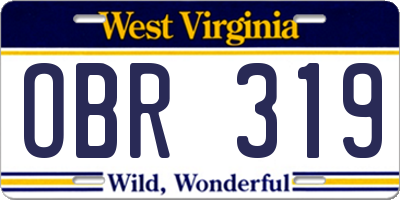 WV license plate OBR319