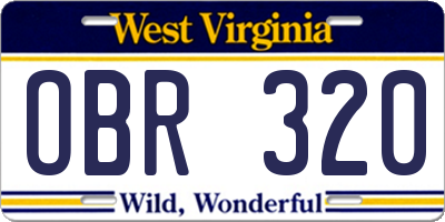 WV license plate OBR320