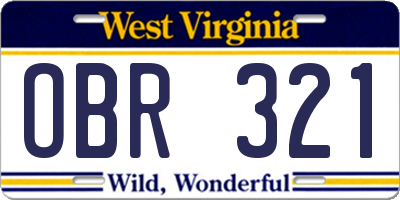 WV license plate OBR321