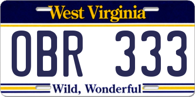 WV license plate OBR333