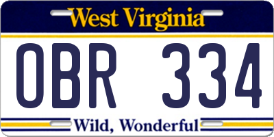 WV license plate OBR334