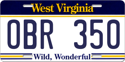 WV license plate OBR350