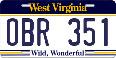 WV license plate OBR351