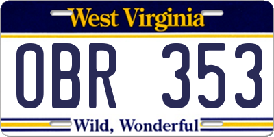 WV license plate OBR353