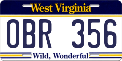 WV license plate OBR356