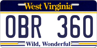 WV license plate OBR360