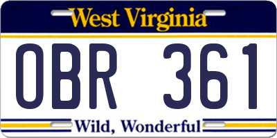 WV license plate OBR361