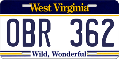 WV license plate OBR362