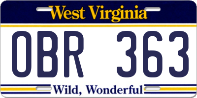 WV license plate OBR363