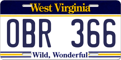 WV license plate OBR366