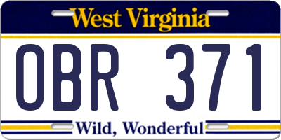 WV license plate OBR371