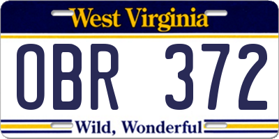 WV license plate OBR372