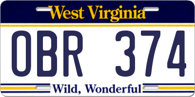 WV license plate OBR374