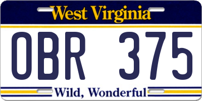 WV license plate OBR375