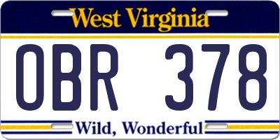 WV license plate OBR378