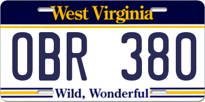 WV license plate OBR380