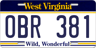 WV license plate OBR381