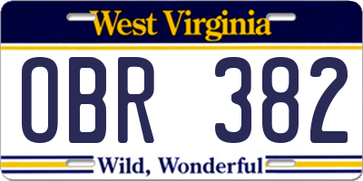 WV license plate OBR382