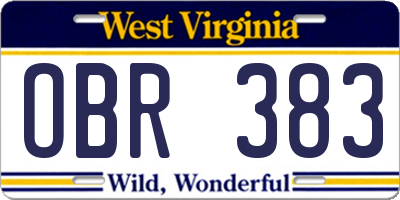 WV license plate OBR383